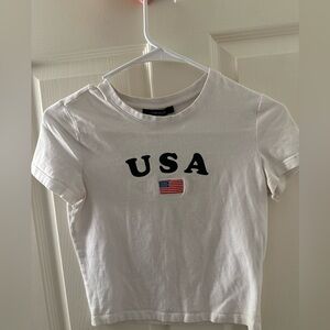 USA with flag Forever 21 Classic White cropped Tee